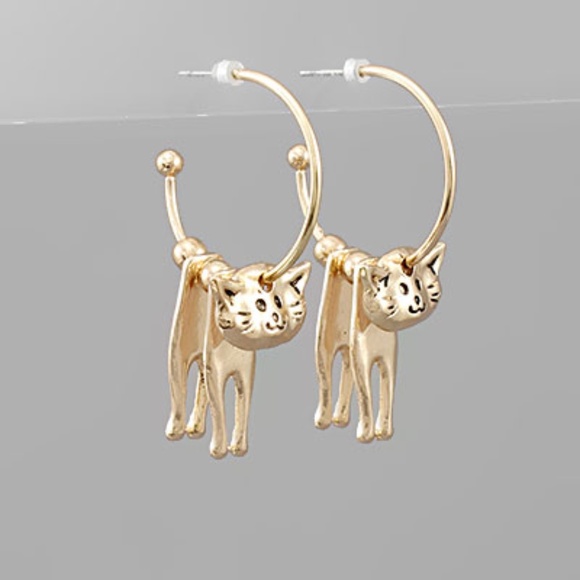 Cat Dangle Hoops - Picture 1 of 2